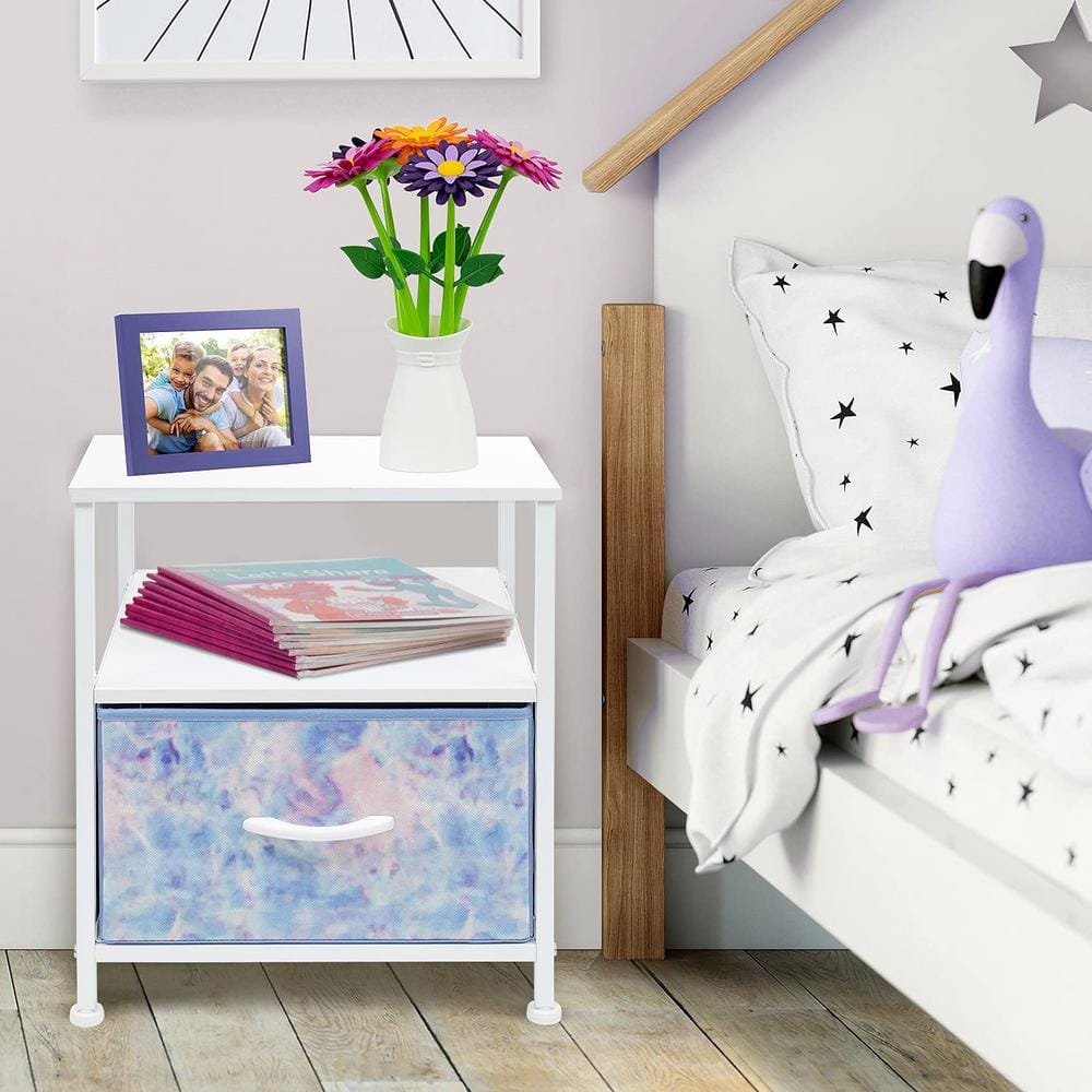 1-Drawer Tie-Dye Pink Nightstand 18.37 in. H x 15.75 in. W x...