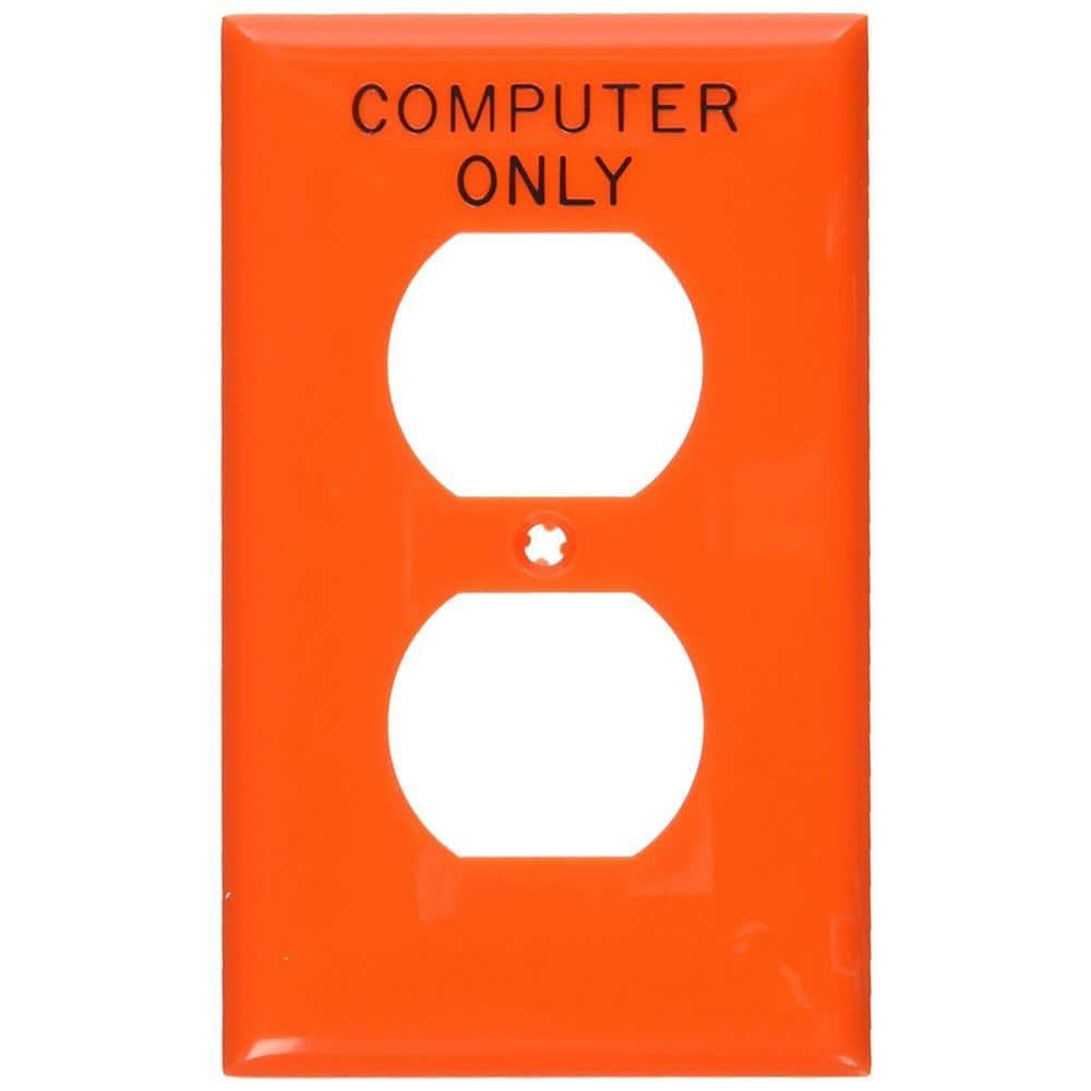 1-Gang Orange Stamped Computer Only Duplex Outlet/Receptacle Nylon Standard Wall Plate (1-Pack)...