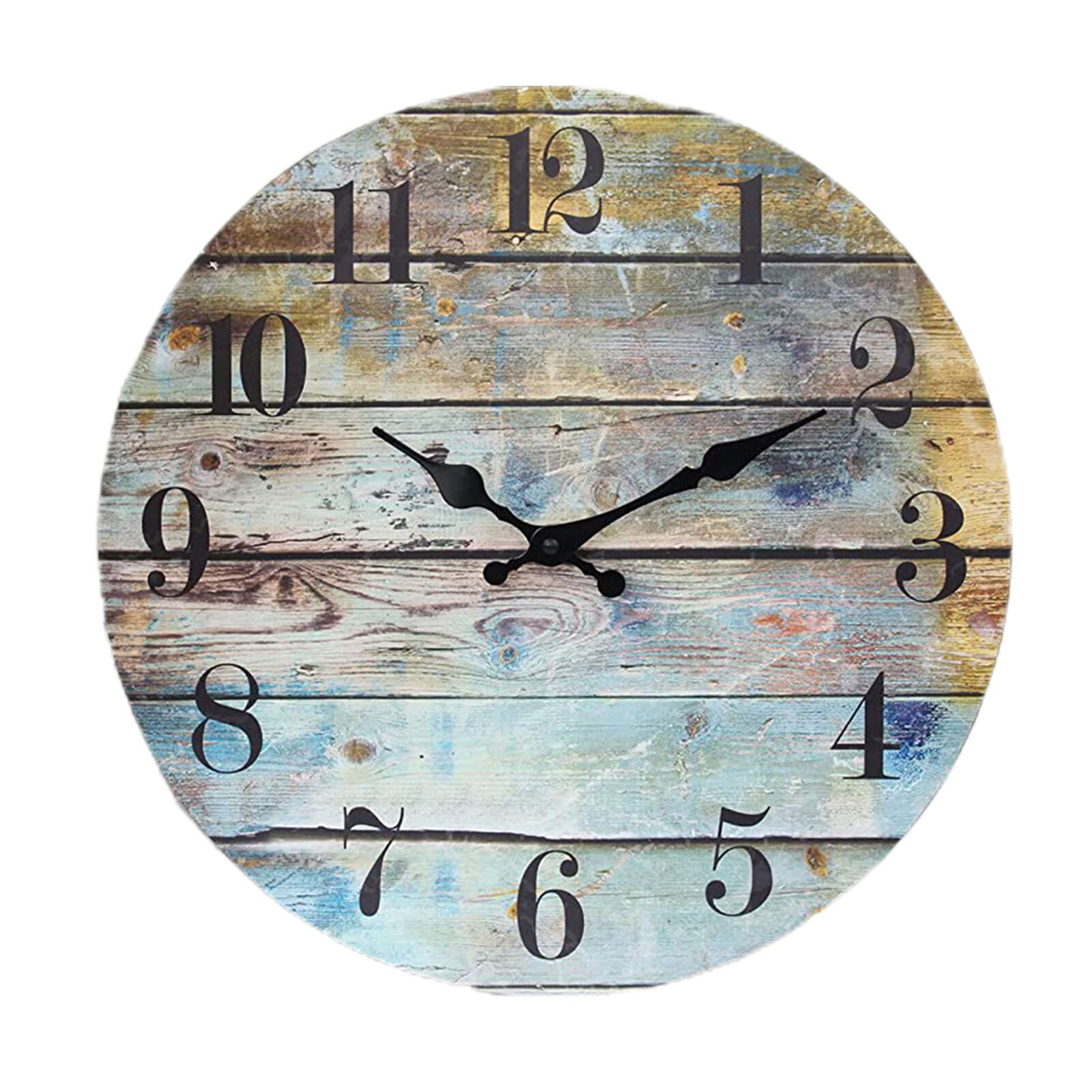 10-Inch Round Wood Wall Clock Vintage Rustic Non Ticking Silent Battery Operated