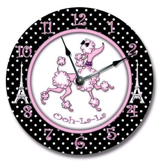 10.5" PINK PARIS POODLE WALL CLOCK Nursery Toddler Girl Room Decor - 8005_FT