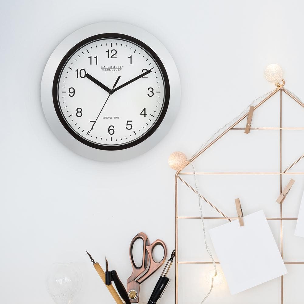 10 in. Atomic Analog Wall Clock in Silver