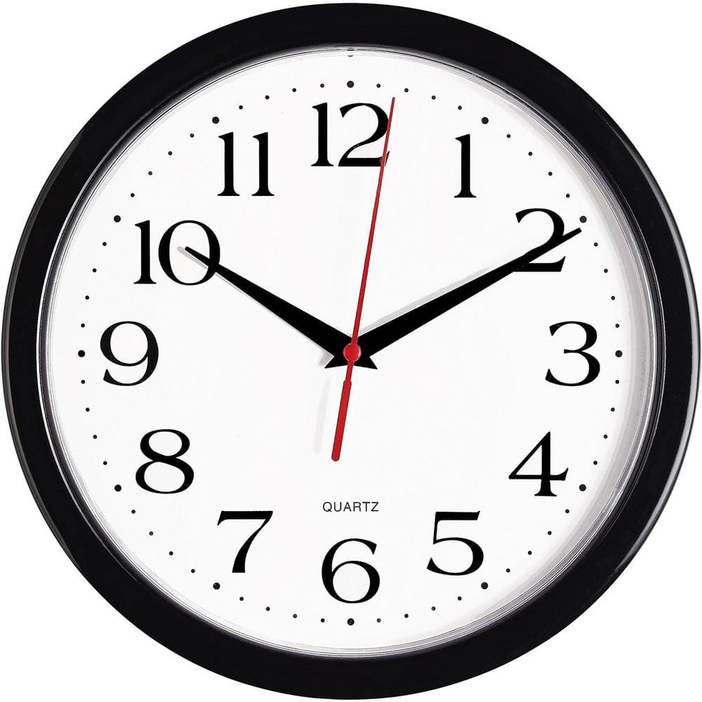 10 in. Round Black Analog Plastic Frame Non Ticking Wall Clock Battery...