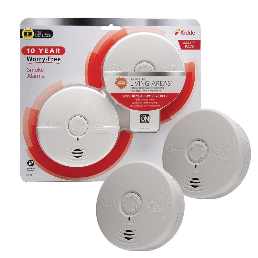 10 Year Worry -Free Battery Powered Smoke Detector with Photoelectric Sensor (2-Pack)...