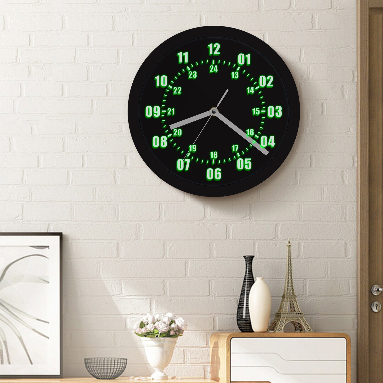 12/24 Hour Display Clock 10" BLACK Military Time Wall Clock With Remote Decor US