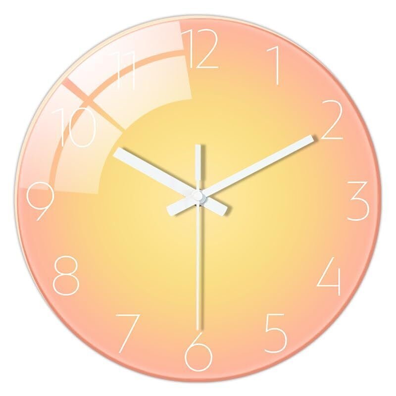 12 Inches Gradient Wall Clock Glass Frameless Silent Clock Battery Gold