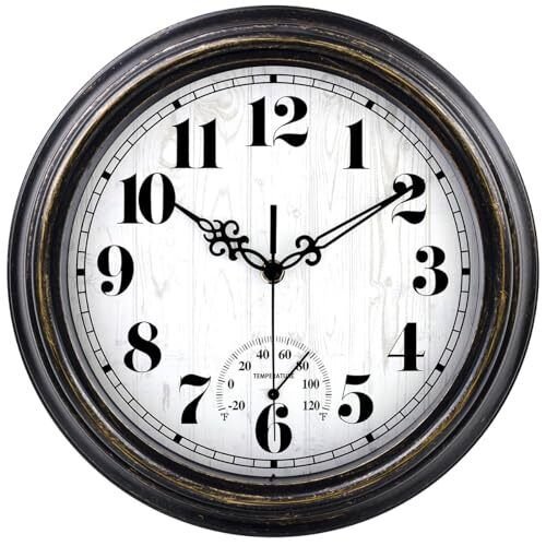 12 Inch Indoor Outdoor Clocks,Waterproof Wall Clock with Blackgold