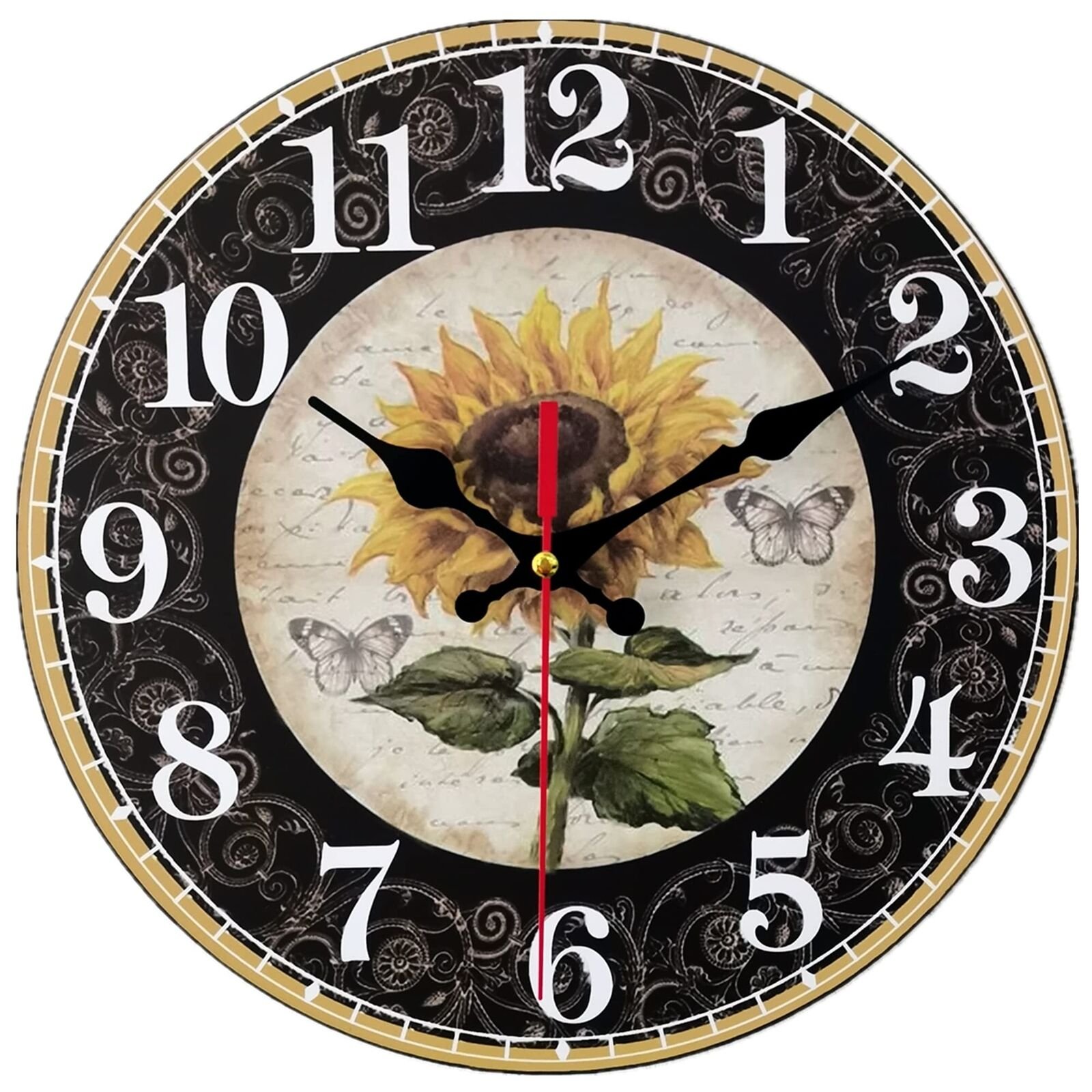 12 Inch Sunflower Kitchen Wall Clock Rustic Farmhouse Clocks, Thick Wood Home...