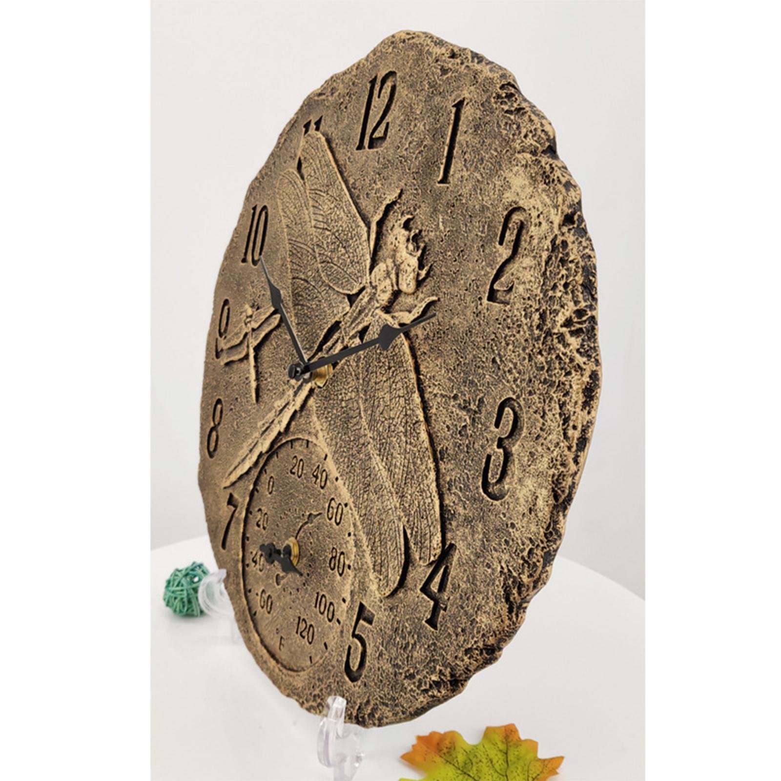 12inch Wall Clock Indoor Outdoor Waterproof Temperature Display Resin Statue