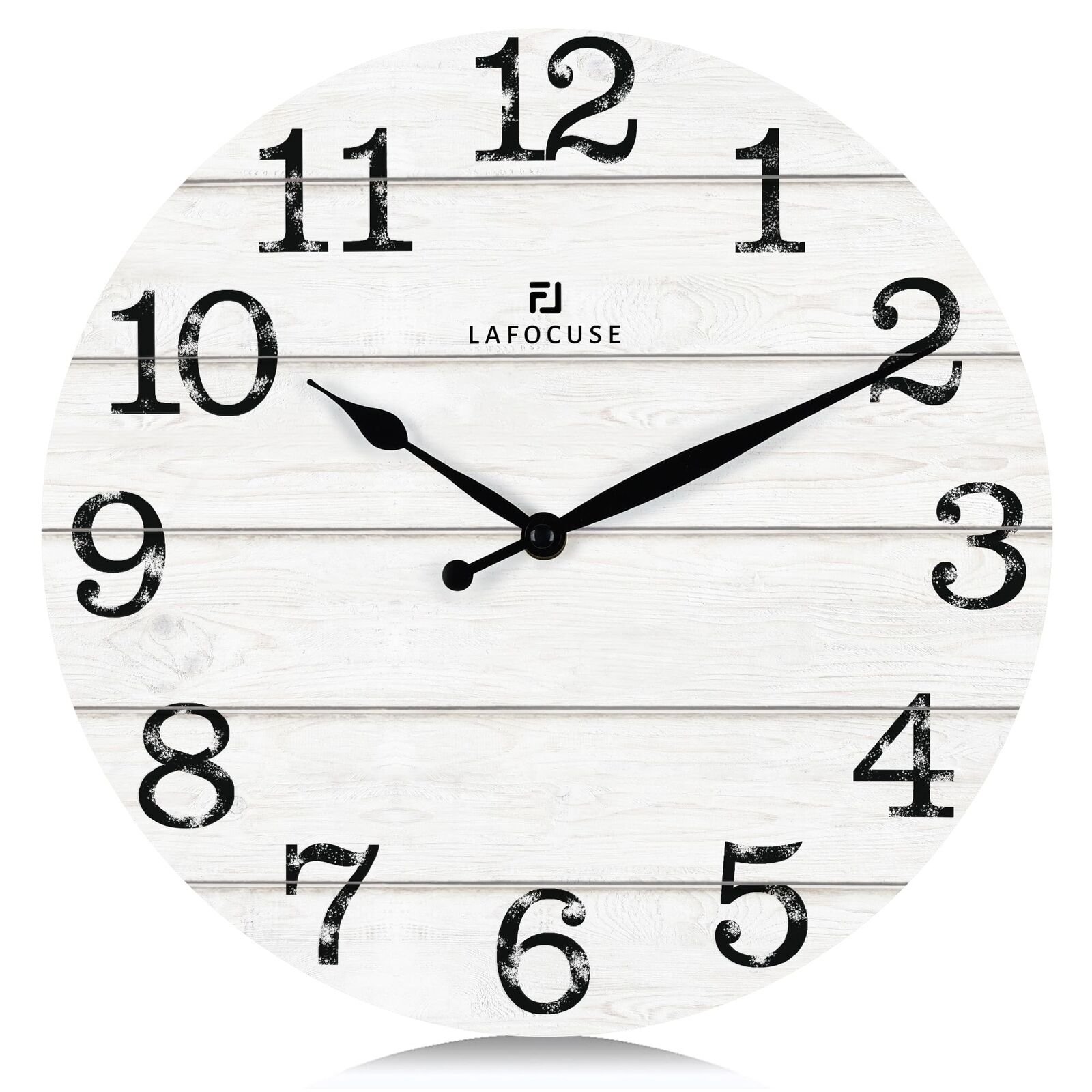 12 Inch Wooden Farmhouse White Wall Clocks Rustic Distressed Clock SilentVint...