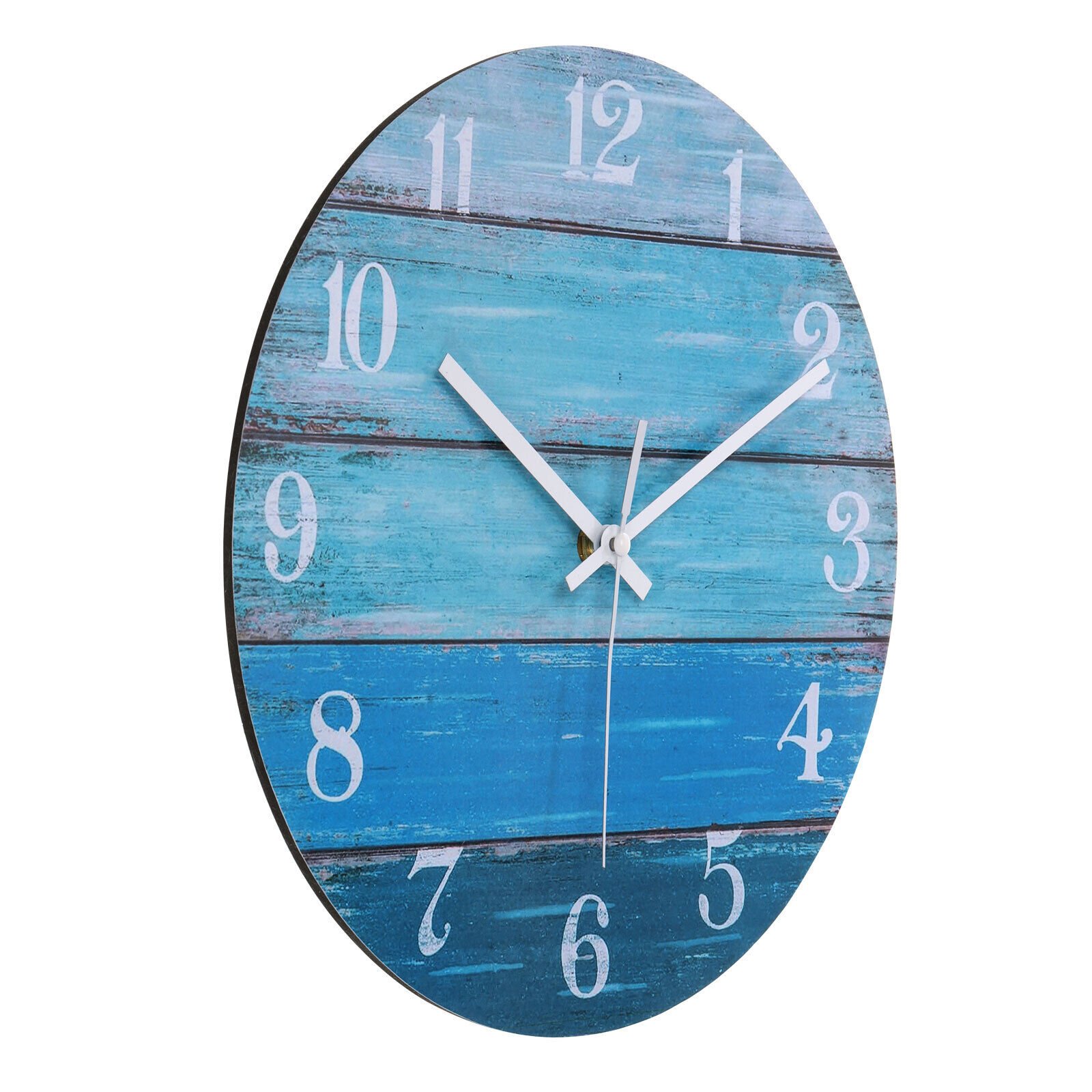 12 Inch Wooden Wall Clock, Quartz Silent Retro Style Round Wall Clocks, Blue