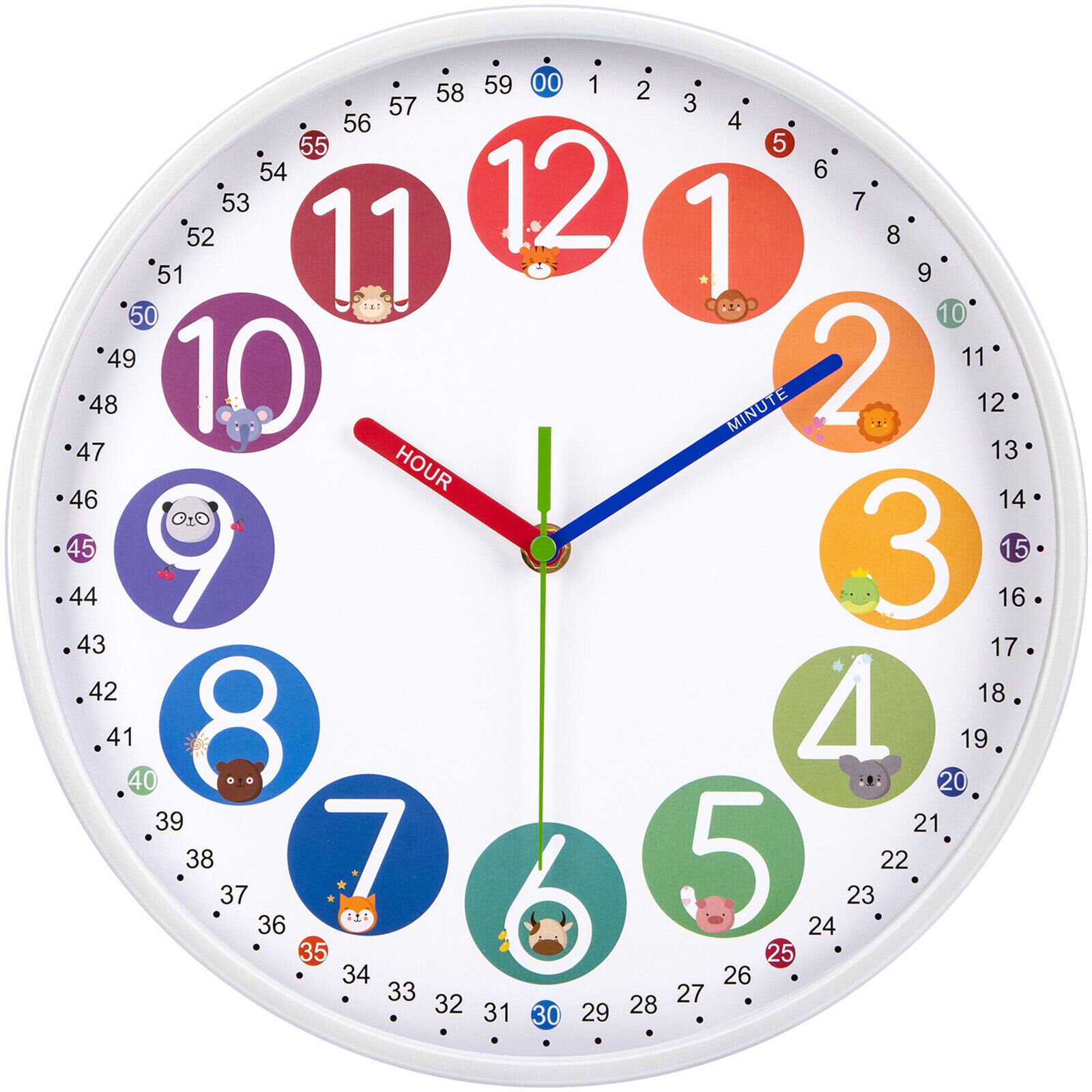 12" Kids Wall Clock Silent Battery Operated Learning Analog Clock for Bedroom