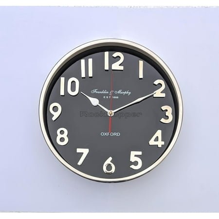 12'' Large numaric Wall Clock Black - 3D Fonts Silver Finish (Silver)