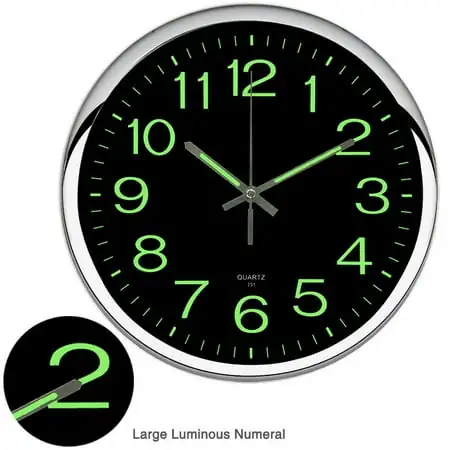 12 '' Modern Large Luminous Quartz Wall Clock Non ticking Glow In The Dark Silent