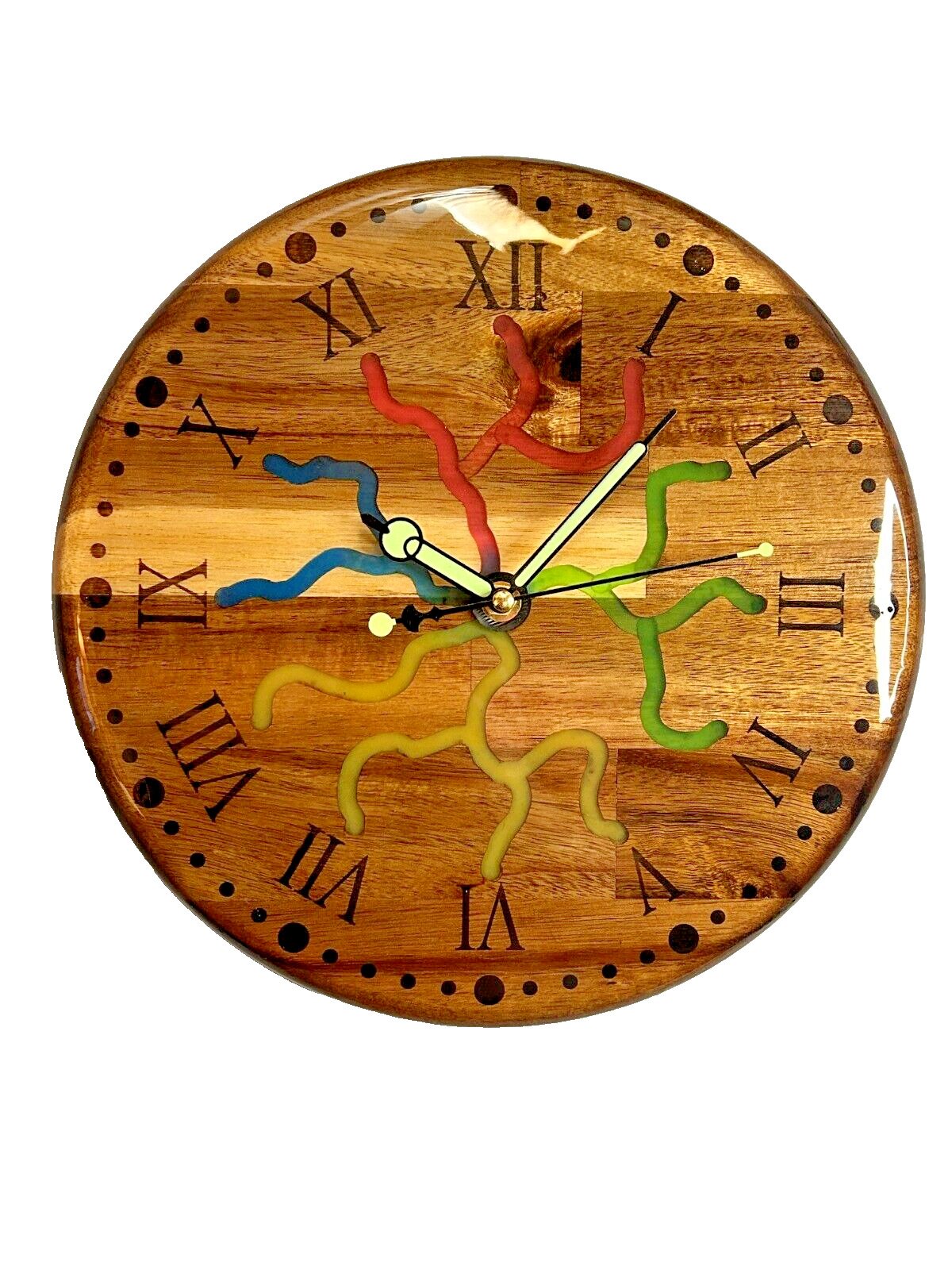 12"round epoxy, Acacia wood wall clock