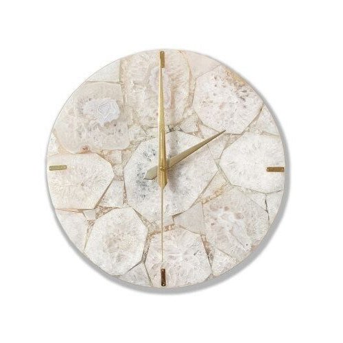 12"x12" LARGE ANTIQUE NATURAL WHITE AGATE WALL CLOCK GEMSTONE ART HOME DECOR