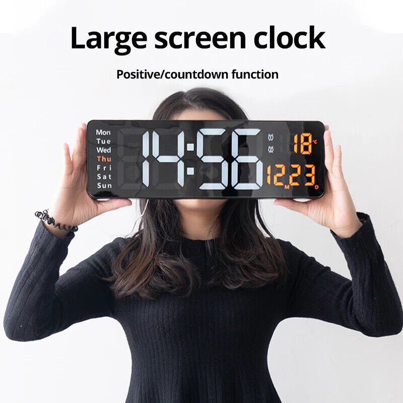 13/16 Inches Large LED Digital Wall Clock ,Wall Mounted Remote Control Temperatu