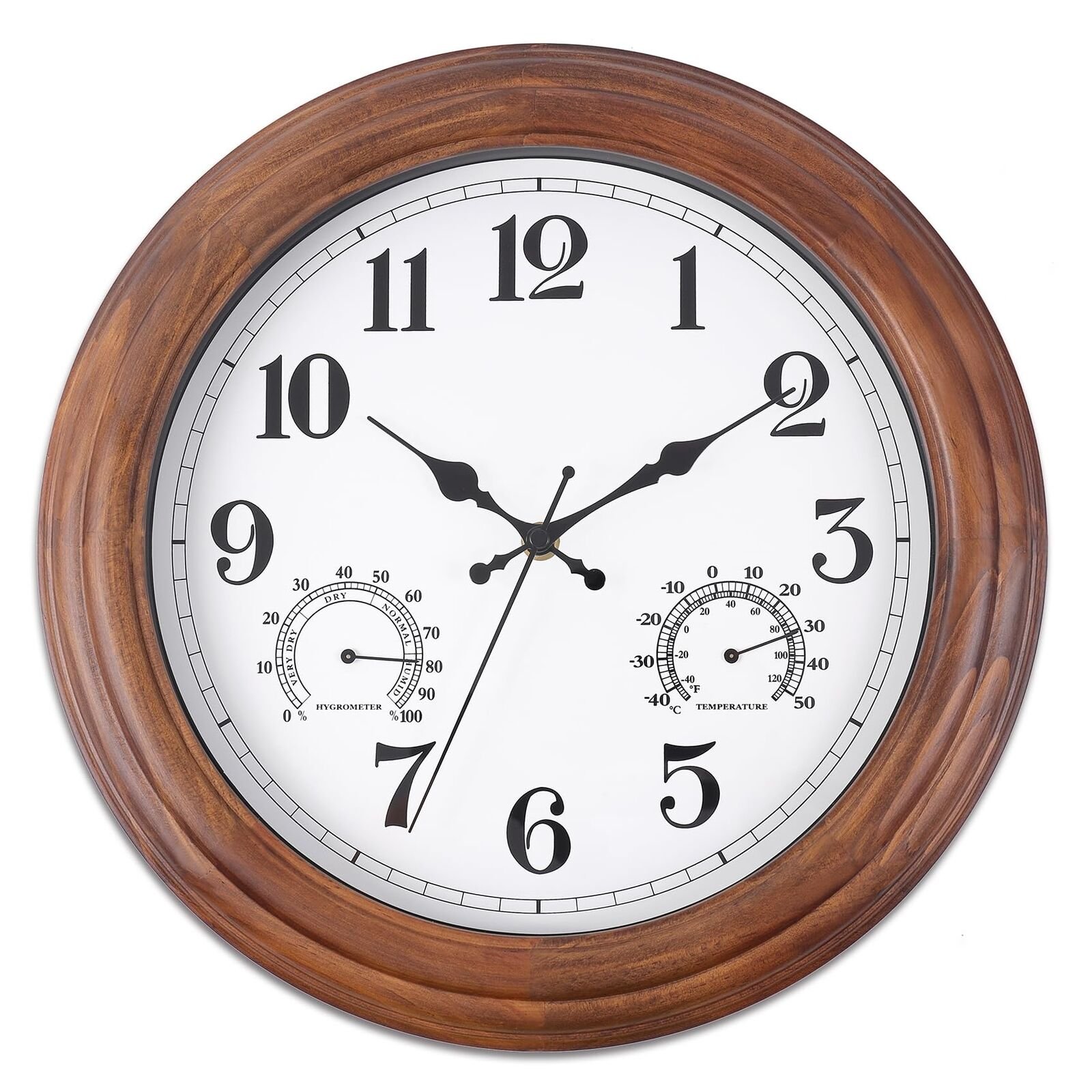 13.5 Inch Wood Wall Clock with Temperature & Humidity, Wood Wall Clocks, Larg...