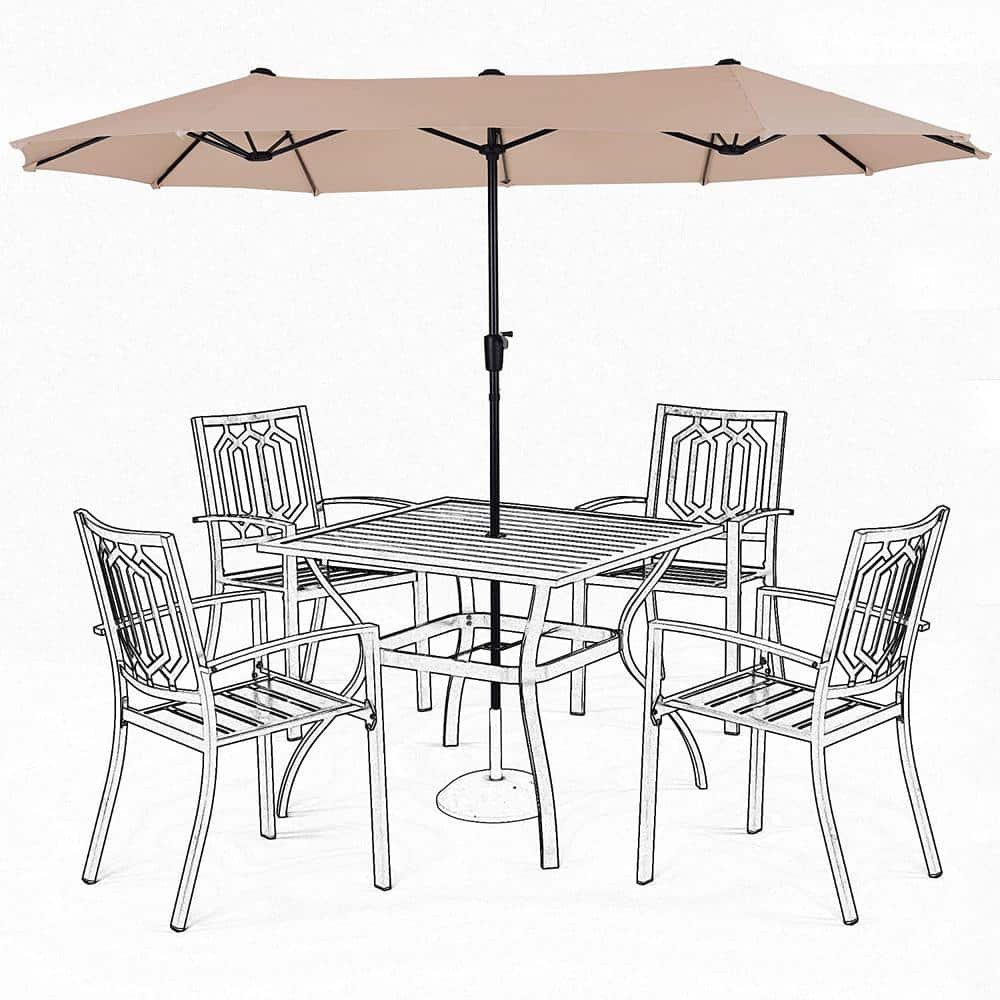13 ft. Outdoor Market Double Sided Double Patio Umbrella with Beige Crank...
