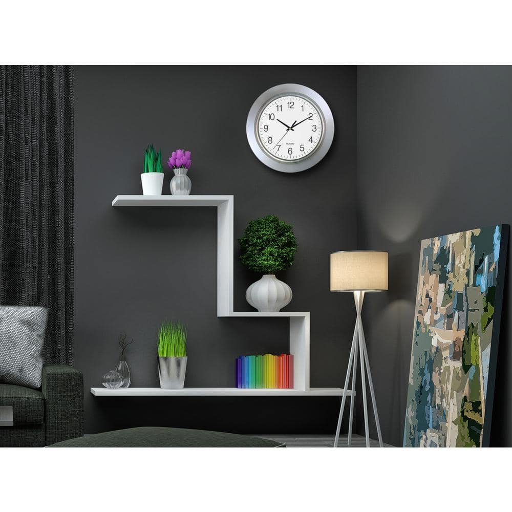 13 in. Round Silver Frame Silver Rim Wall Clock