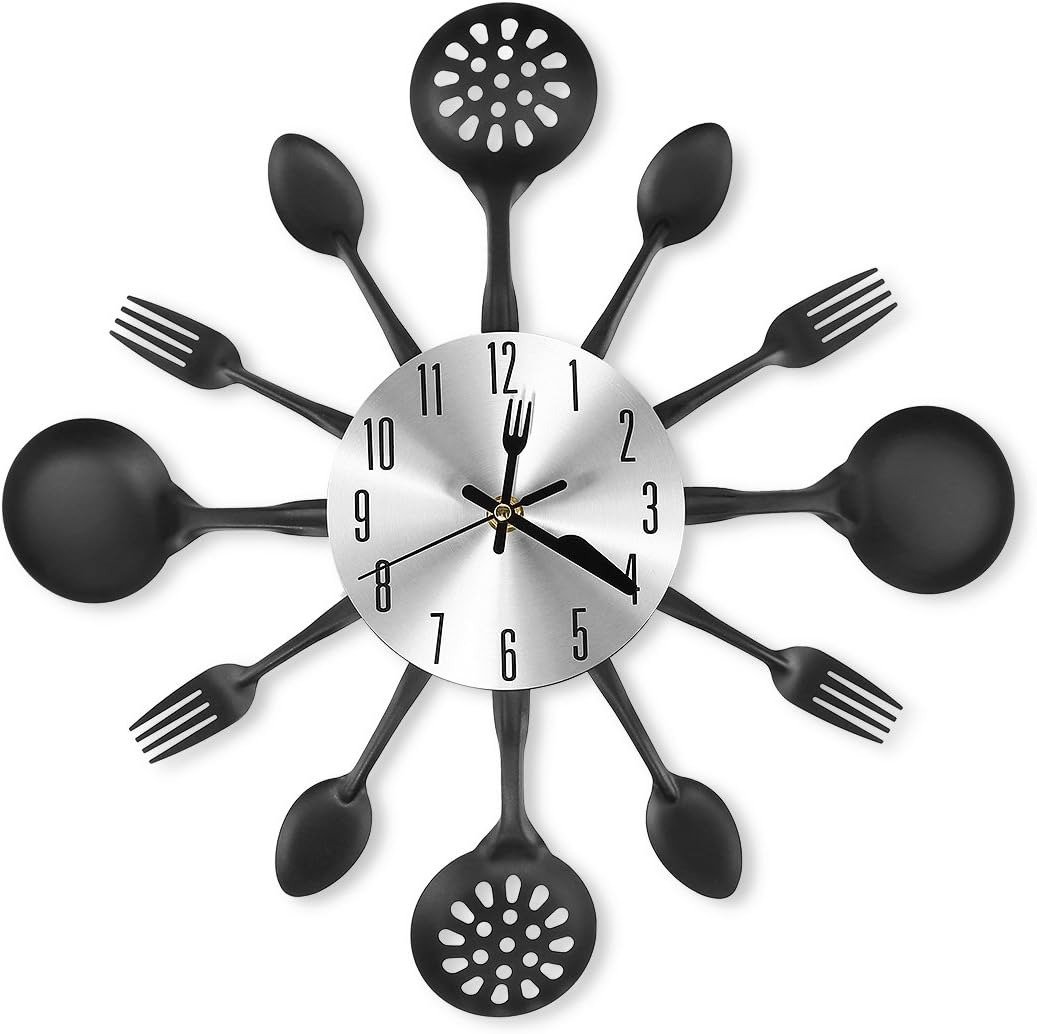 14 Inch Cutlery Kitchen Wall Clocks with Fork and Spoon Dial, Silent Clock Movem
