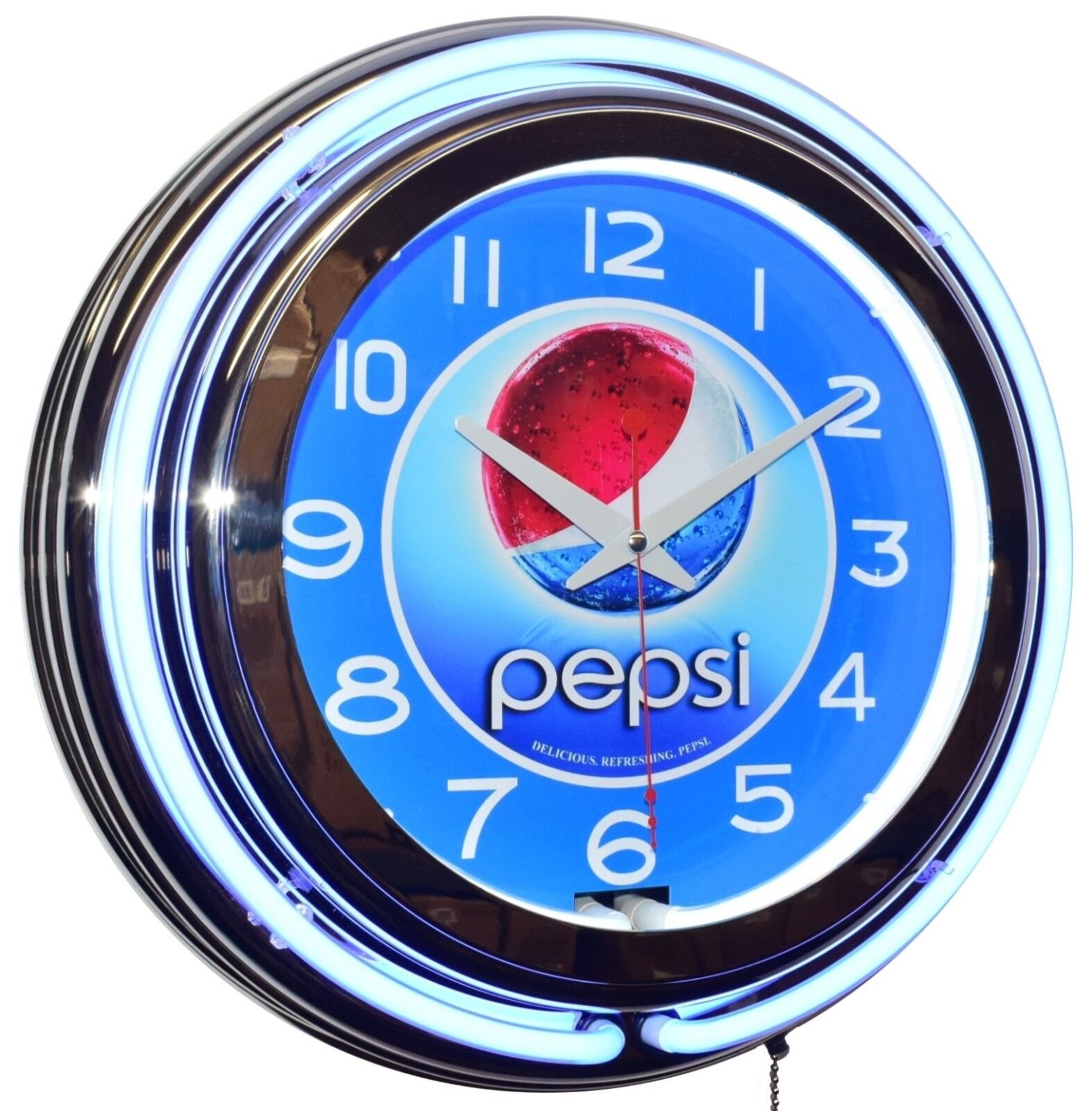 15" PEPSI * Delicious * Refreshing Double Neon Clock Diner Decor (Blue)