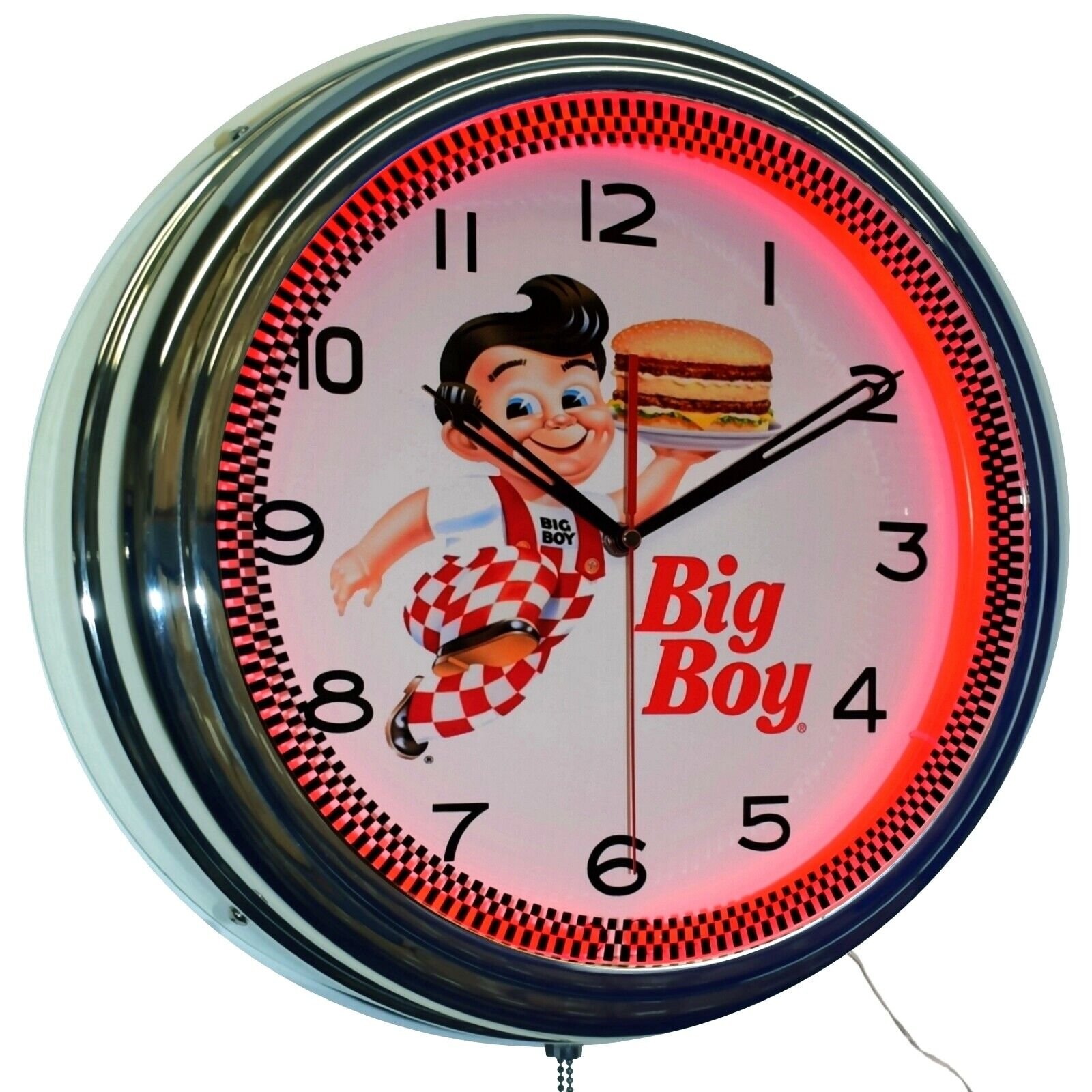 16" Bob's Big Boy Diner Neon Clock Home Restaurant Decor (Red)