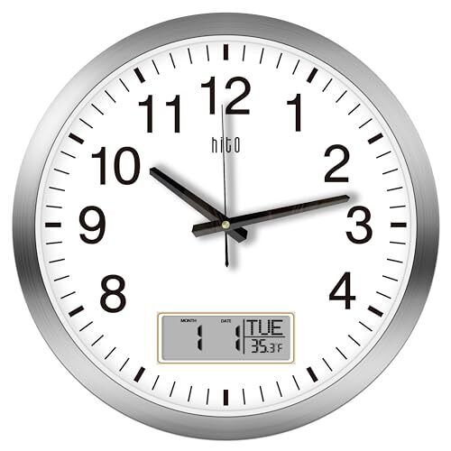 16 Inch Silent Wall Clock Battery Operated with Temperature and Date Large Wa