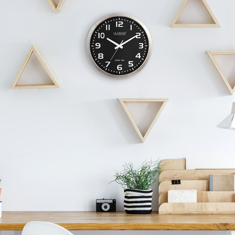 16 in. Stainless Steel Atomic Analog Clock with Black Dial