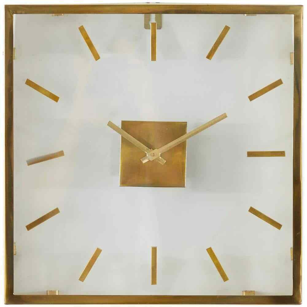 16 in. x 16 in. Gold Stainless Steel Metal Wall Clock with Clear Face