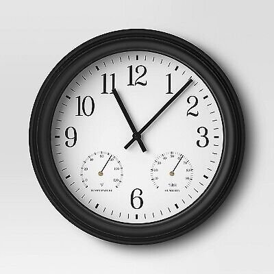 16" Outdoor Wall Clock Charcoal Gray - Threshold