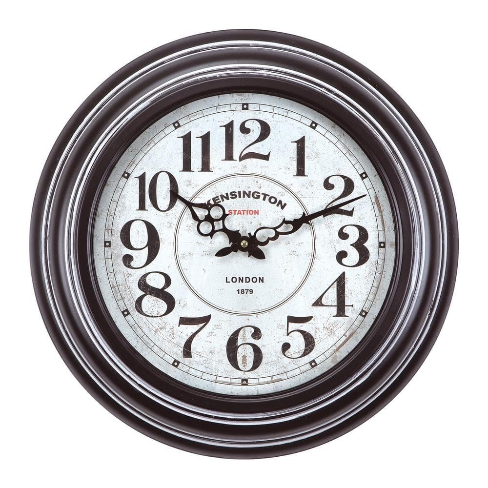 17 in. Circular Iron Wall Clock in Black Frame