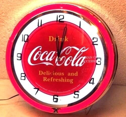 18" Drink Coca-Cola Delicious and Refreshing Coke Sign Double Neon Clock
