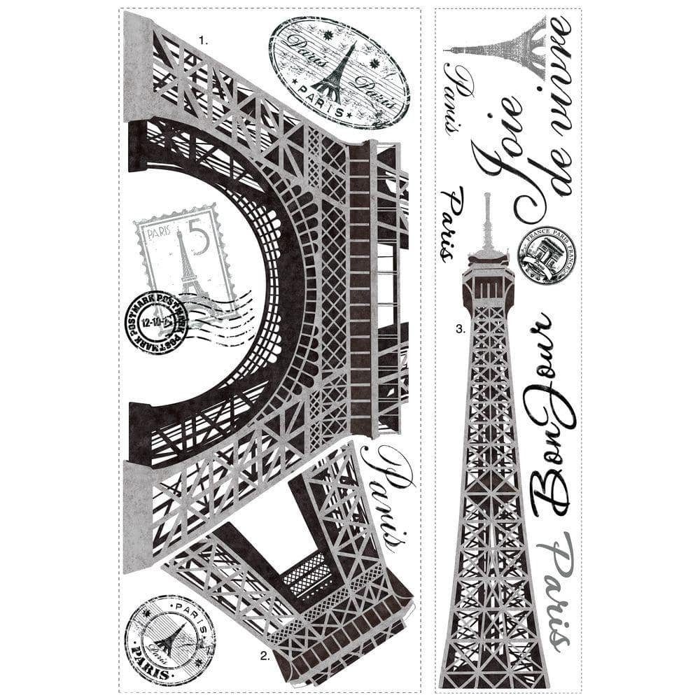 18 in. x 40 in. Eiffel Tower 13-Piece Peel and Stick Giant...