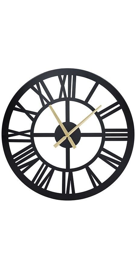 19.5" Industrial Large Wall Clock,Round Metal Wall Clocks Roman Numerals Style
