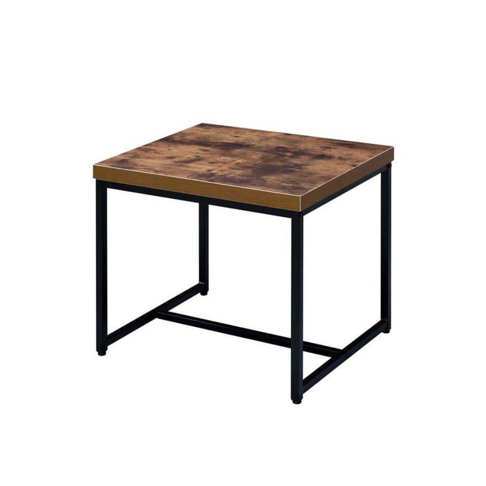19 in. Brown and Black Rectangular Wood End Table with Sled Legs
