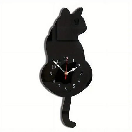 1pc Whimsical Black Cat Pendulum Wall Clock with Moving Tail - Fun and Unique Home Decor for Living Room Office Cafรฉ and Bedroom