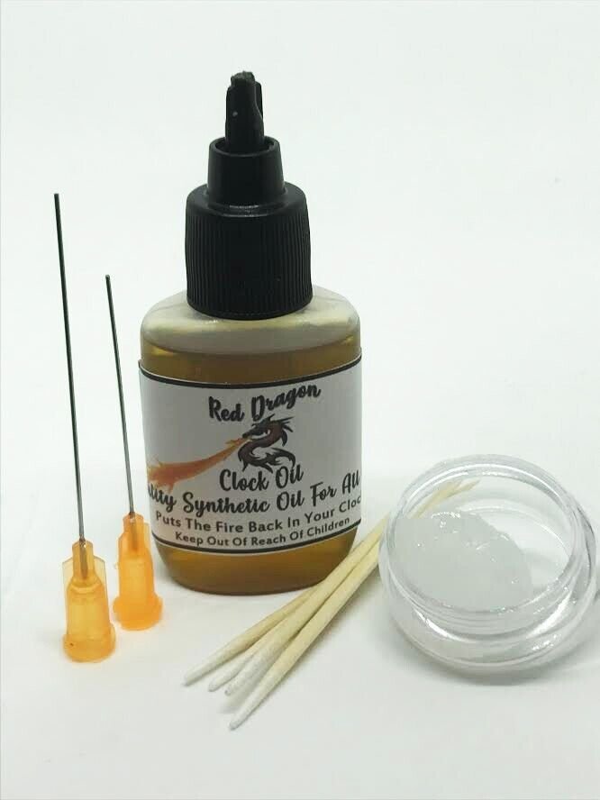 #1 RED DRAGON CLOCK OIL Grandfather. All Clocks, Plus Grease & Cleaning Sticks