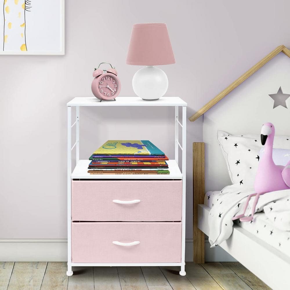 2-Drawer Pink Nightstand 33.75 in. H x 21.62 in. W x 11.75...