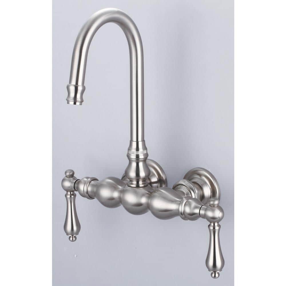 2-Handle Wall Mount Vintage Gooseneck Claw Foot Tub Faucet with Lever Handles...