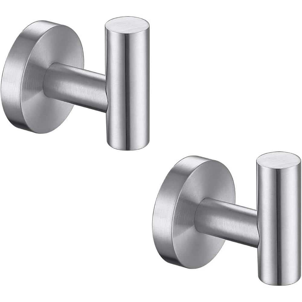 2-Piece Stainless Steel J-Hook Robe/Towel Hook with Round Mount Post in Brushed...