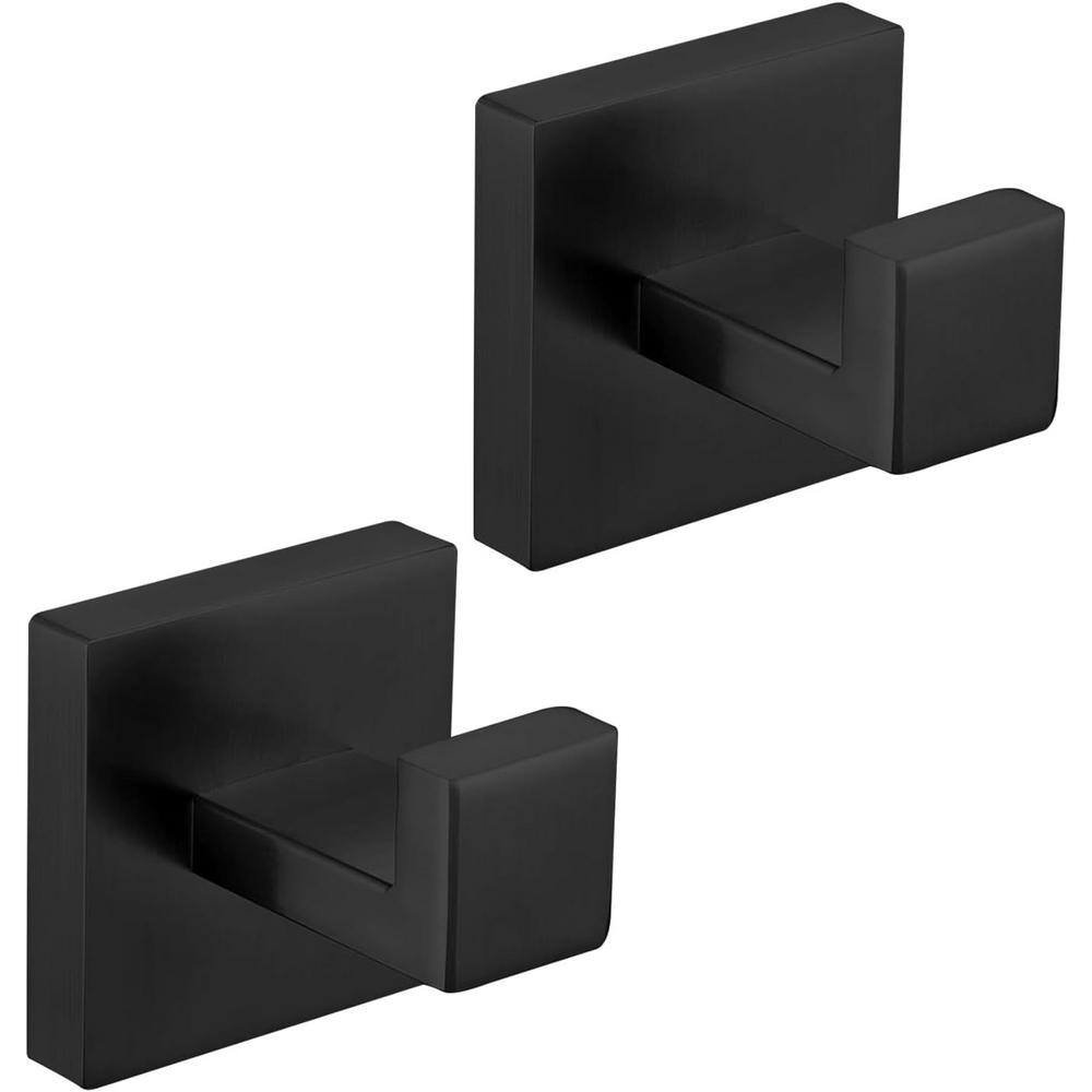 2-Piece Stainless Steel J-Hook Robe/Towel Hook with Square Mount Post in Matte...