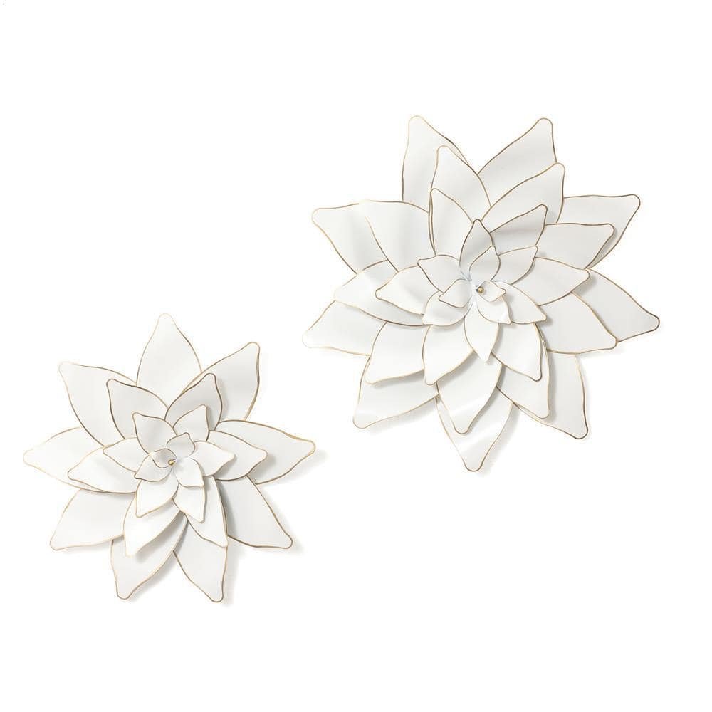 2-Piece White Metal Lotus Flowers Wall Decor Set