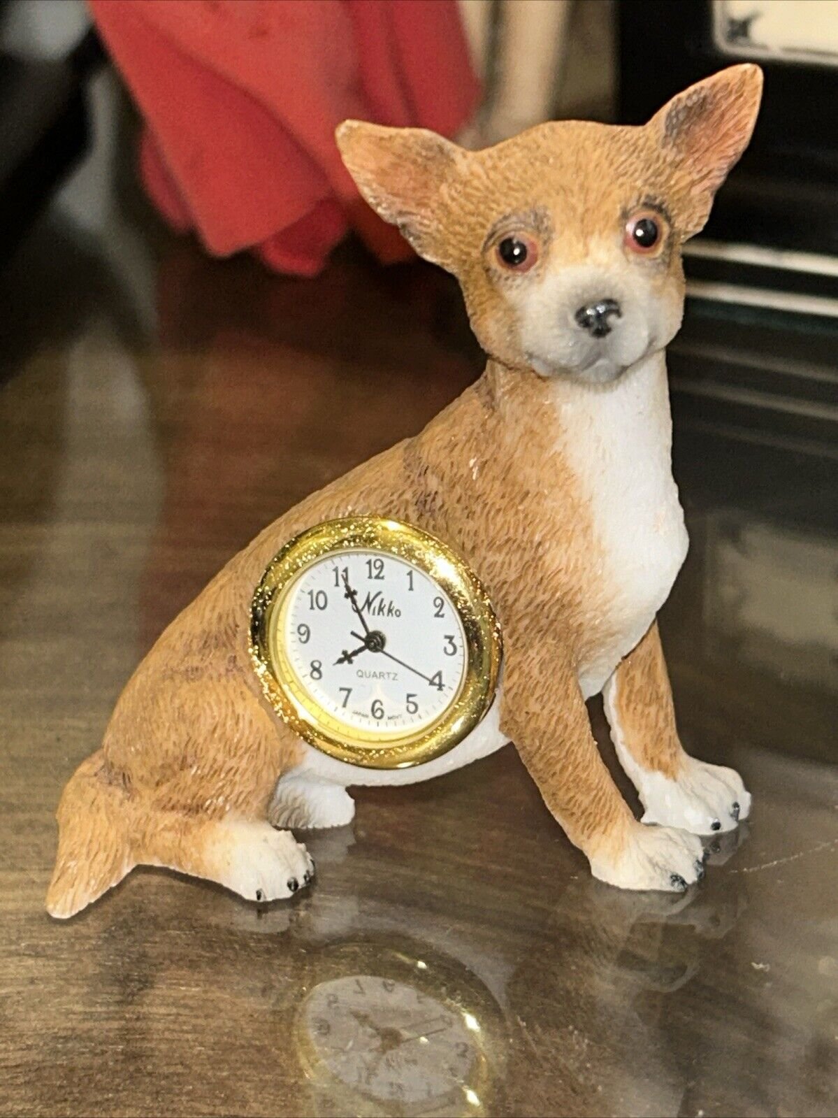 2002 Nikko Quartz Chihuahua Clock Japanese 3” Tall