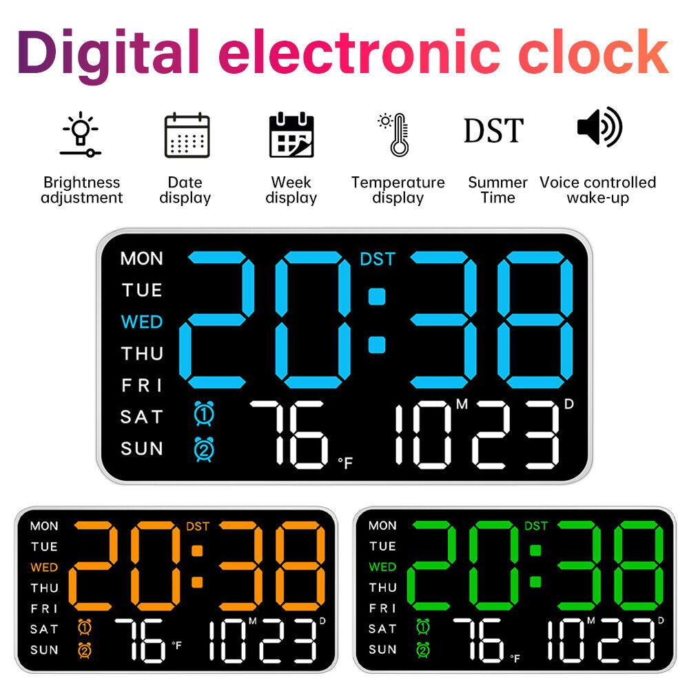 2024 Time Temperature Display Digital Clock Digital Alarm Clocks Large Screen