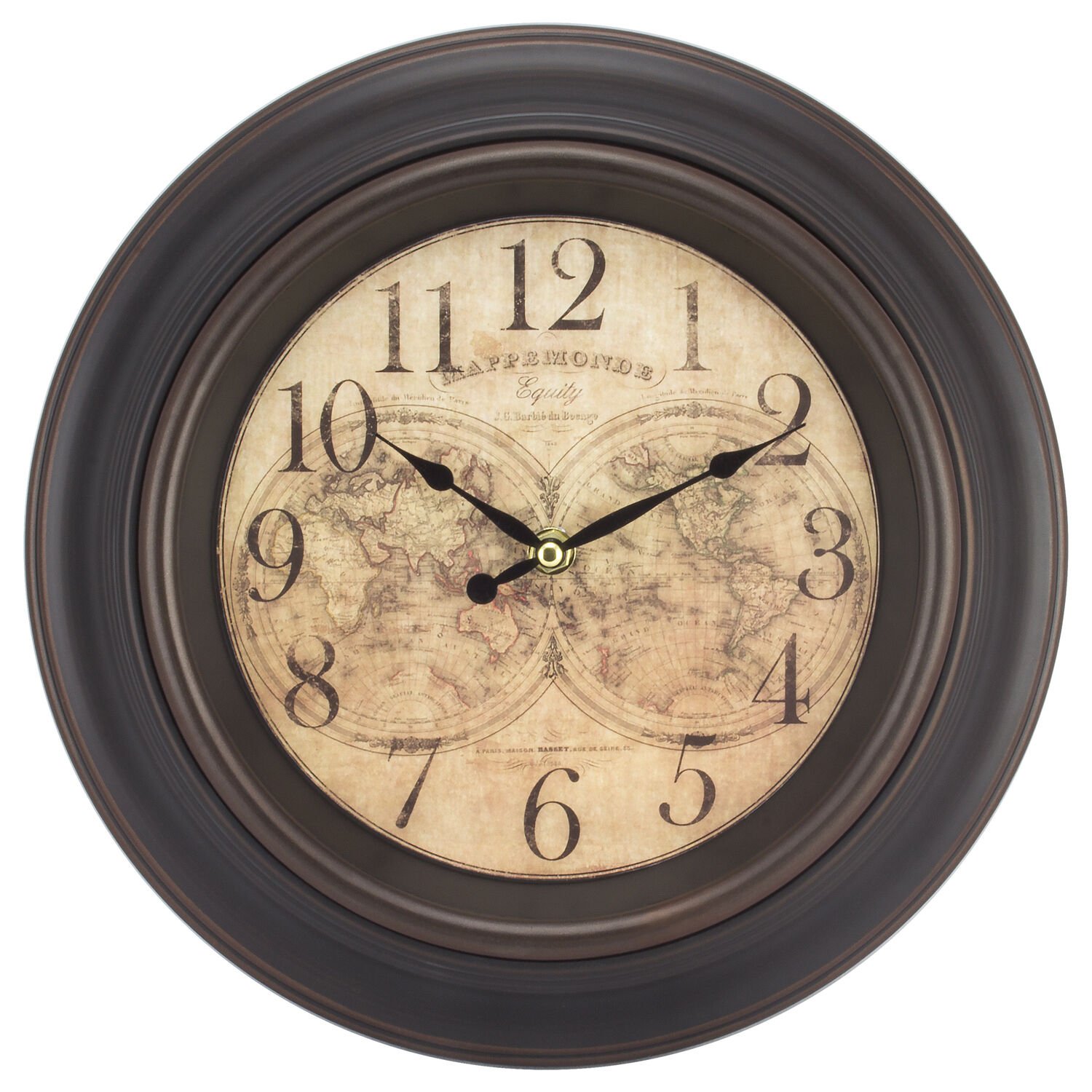 20837 Equity by La Crosse 12" World Map Silent Sweep Wall Clock - Open Box