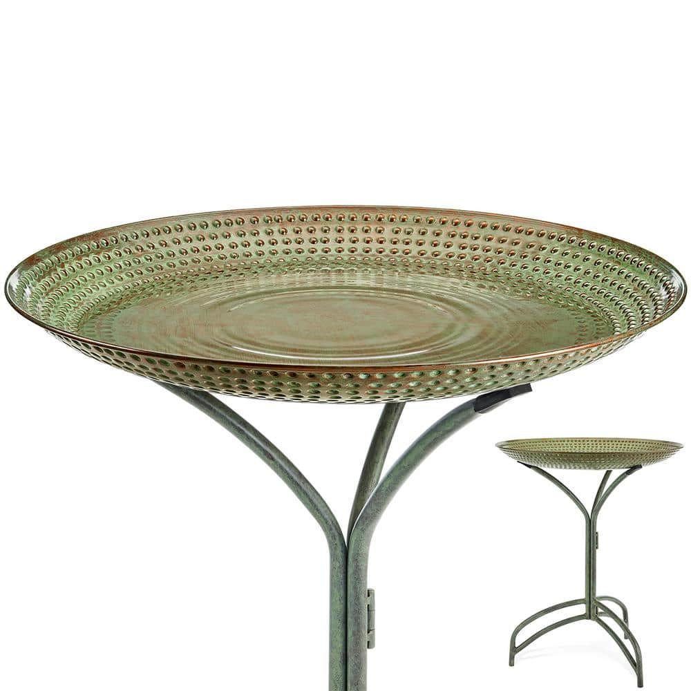 20 in. Blue Verde Copper Bird Bath with Stand