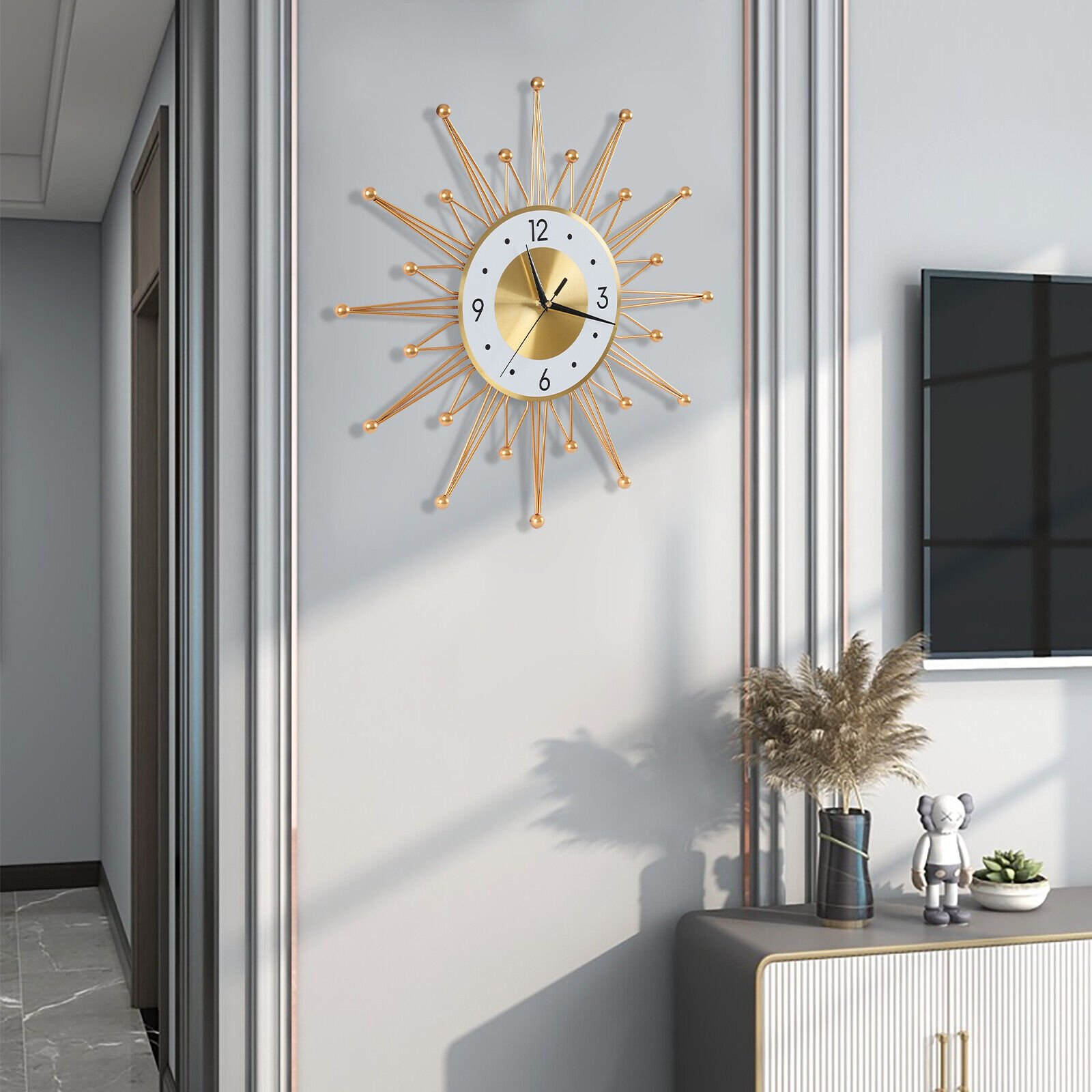 20in Retro Metal Art Sunburst Clock Mid Century Modern Wall Vintage Clock Decor