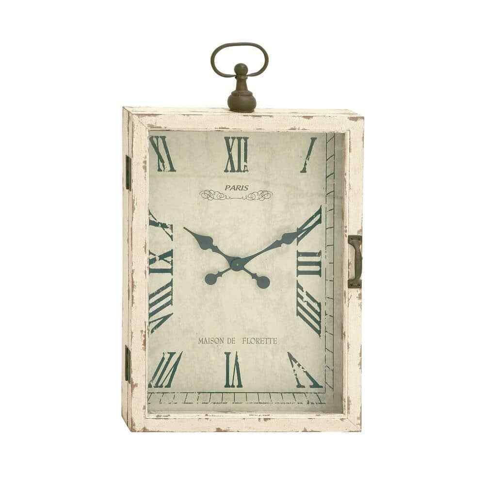 20 in. x 34 in. White Wooden Pocket Watch Wall Clock