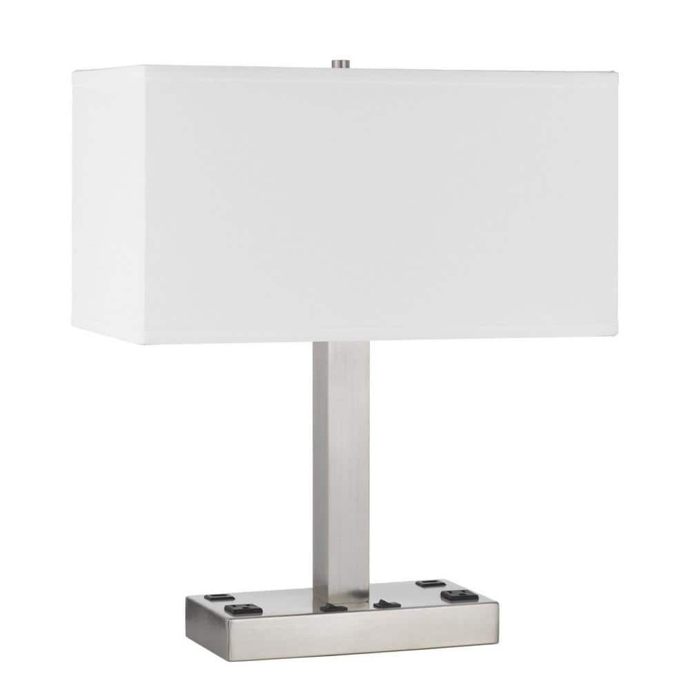 21 in. Nickel Metal Two Light Desk Usb Table Lamp with White...