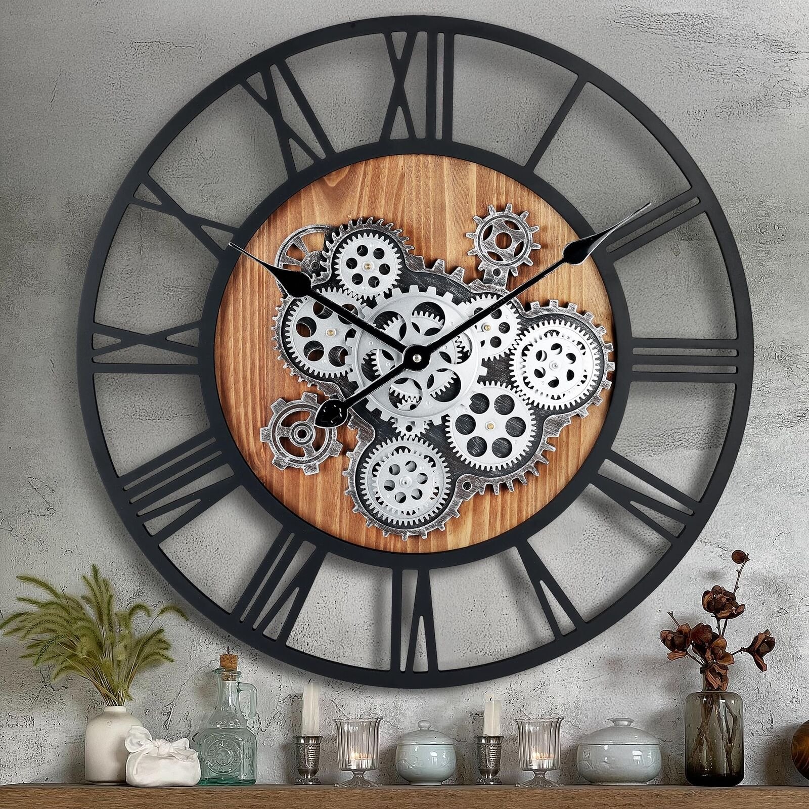 23 Inch Gear Clock with Moving Gears,Large Wall Clocks for Living Room Decor,...